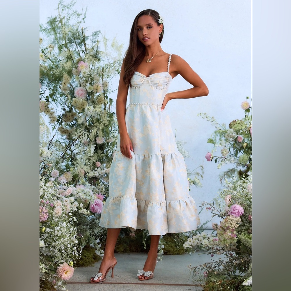 V. Chapman Gray and Gold Floral Dress